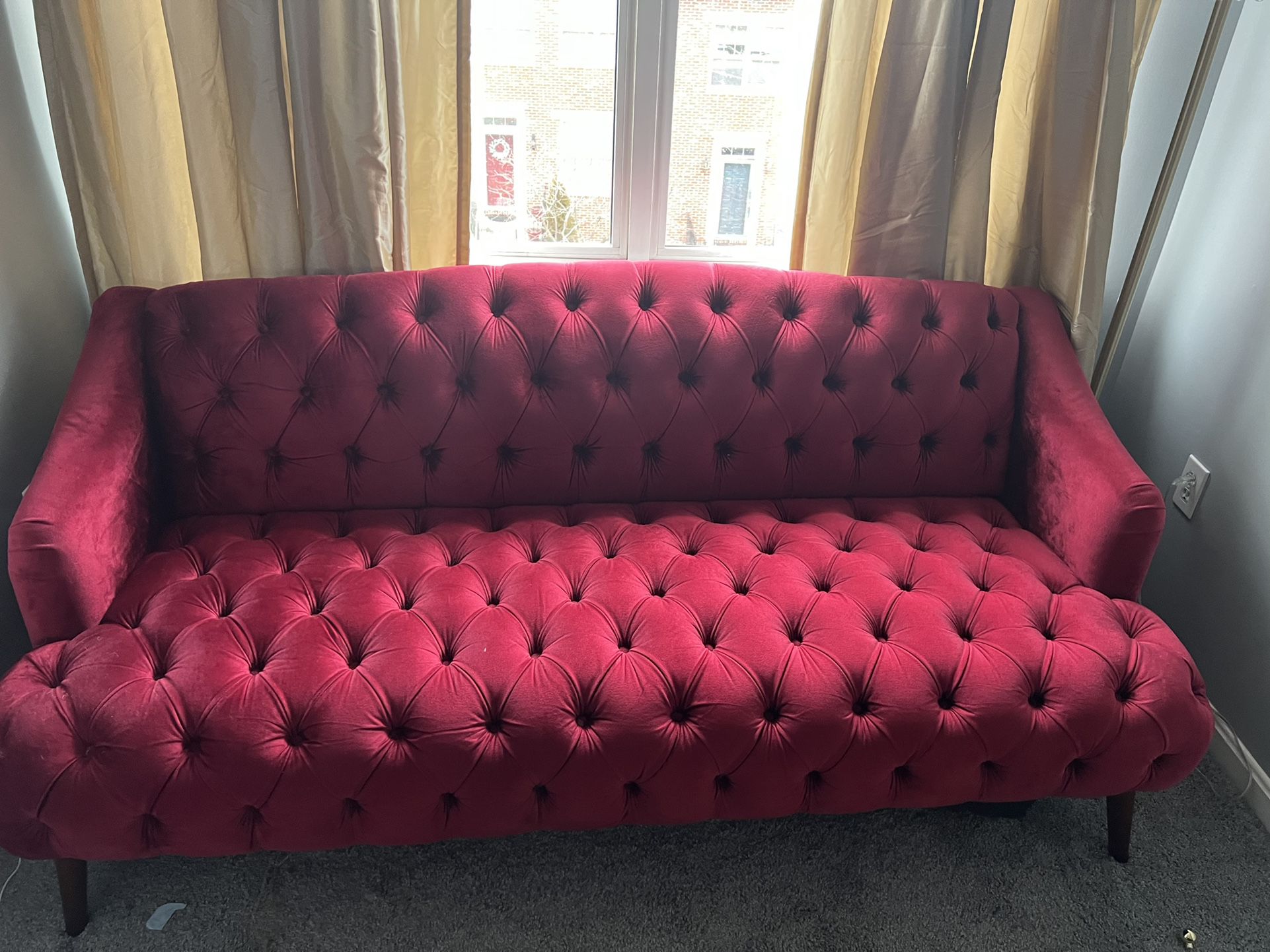 Red Velvet Tufted Sofa 
