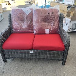 Brown Wicker Patio Love Seat 