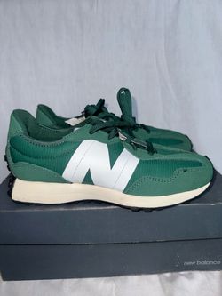 New Balance 327 “Team Forest Green” / Green-White, style MS327GB US Size 5 Pre Owned With Box