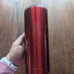 Red Starbucks travel coffee mug