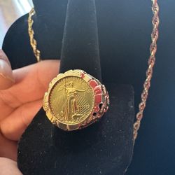 14k Gold Nugget Liberty Coin Ring