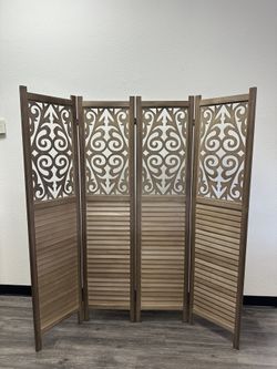 Room Divider Screen – 4 Panels, Decorative Wood, 63” x 67” 
