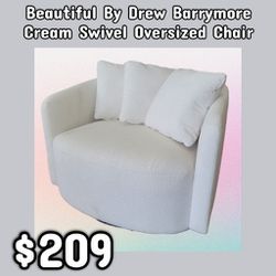 NEW Beautiful By Drew Barrymore Cream Swivel Oversized Chair: Njft