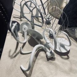 Durable KitchenAid mixer attachments. Includes various hooks and beaters. Ideal for baking and cooking.