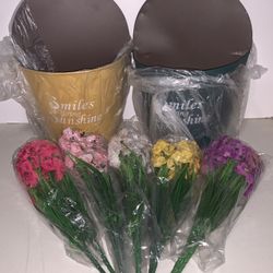 Wall Hanging Half Round Flowerpot and Fake Flowers Set 