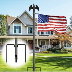 1.3" Large Diameter Heavy Duty Flag Pole in Ground with Eagle Topper, 10 FT Stainless Steel Flag Poles for Outside House, Wind-Resistant Flagpole Kit 