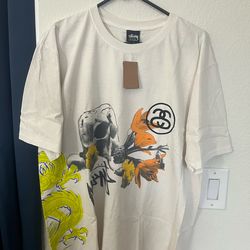 Stussy Strike Pigment Dyed Tee T-Shirt Natural Size L Large Brand New Skull