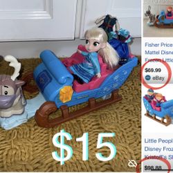 $15 little people Disney Sven and Sleigh 🛷 with a Elsa Doll with outfits batteries included