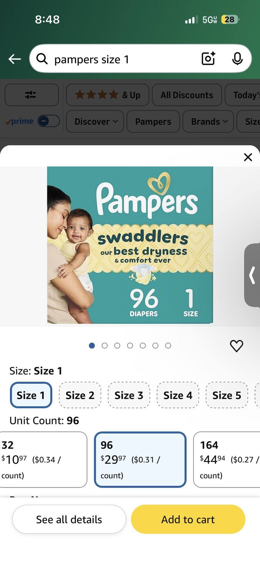 Size 1 Pampers - 126 Count