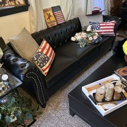 Black Chesterfield Sofa – Leatherette Tufted Couch