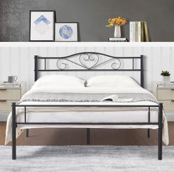 VECELO Metal Platform Bed Frame with Headboard & Footboard, Steel Slats Mattress Foundation, No Box Spring Needed, Full Size, 78" L x 55" W x 35" H, M