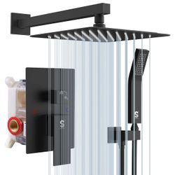 SR SUN RISE Matte Black Shower System Brass Bathroom Luxury Rain Mixer Shower Combo Set Wall Mounted Rainfall Shower Head System