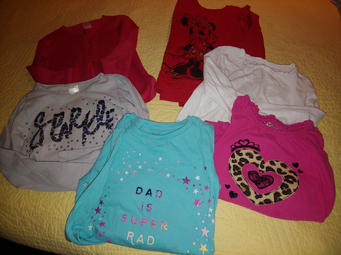 Size 7 girl's - 4 tops, 1 cardigan, 1 sweatshirt