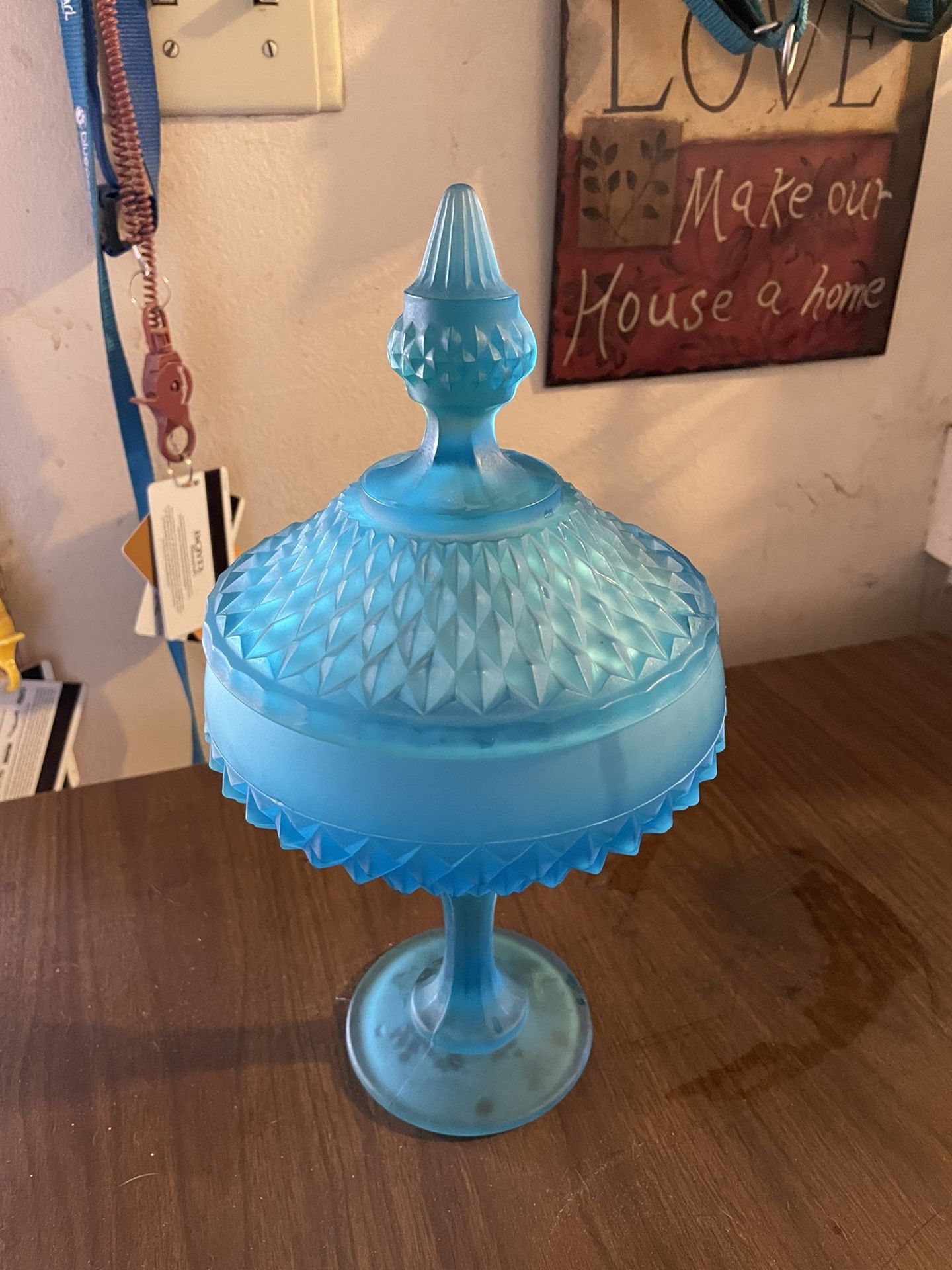 Depression glass--candy dish-blue in color