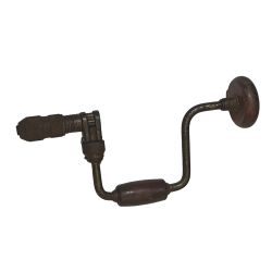 Metal Hand-Crank Drill Vintage Carpenter's Woodworking Wood Handle