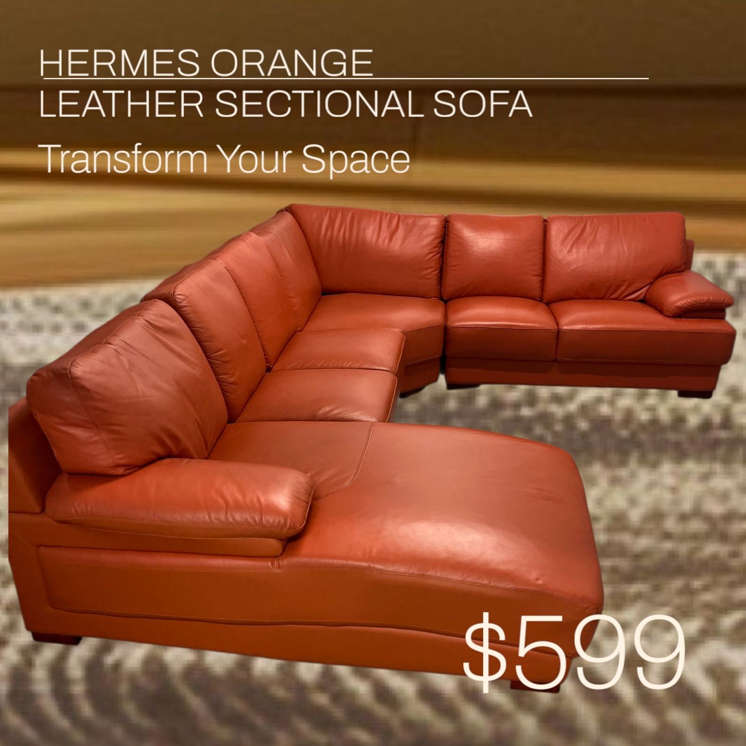 Beautiful Elegant Upscale Luxury Italian Leather Sectional Sofa