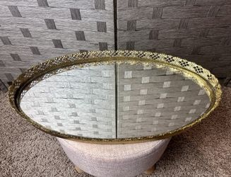 Vintage Hollywood Regency Oval Filigree Mirror Tray