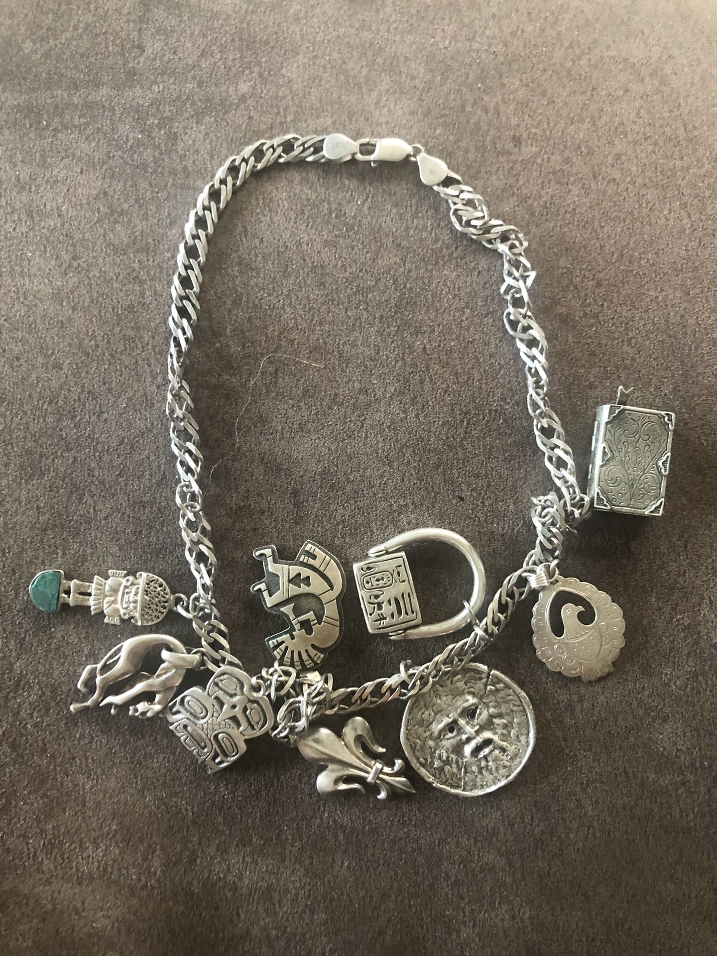 Incredible Vintage STERLING Silver Large Native/Southwestern Charm 18” Italy Chain Necklace 118.3 Grams