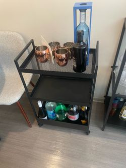 3 Tier Bar Cart, Small Beverage Cart, Mini Bar Cart with Wine Rack, Home Bar Serving Cart with Wheels for Kitchen Dining Living Room (Black, General)