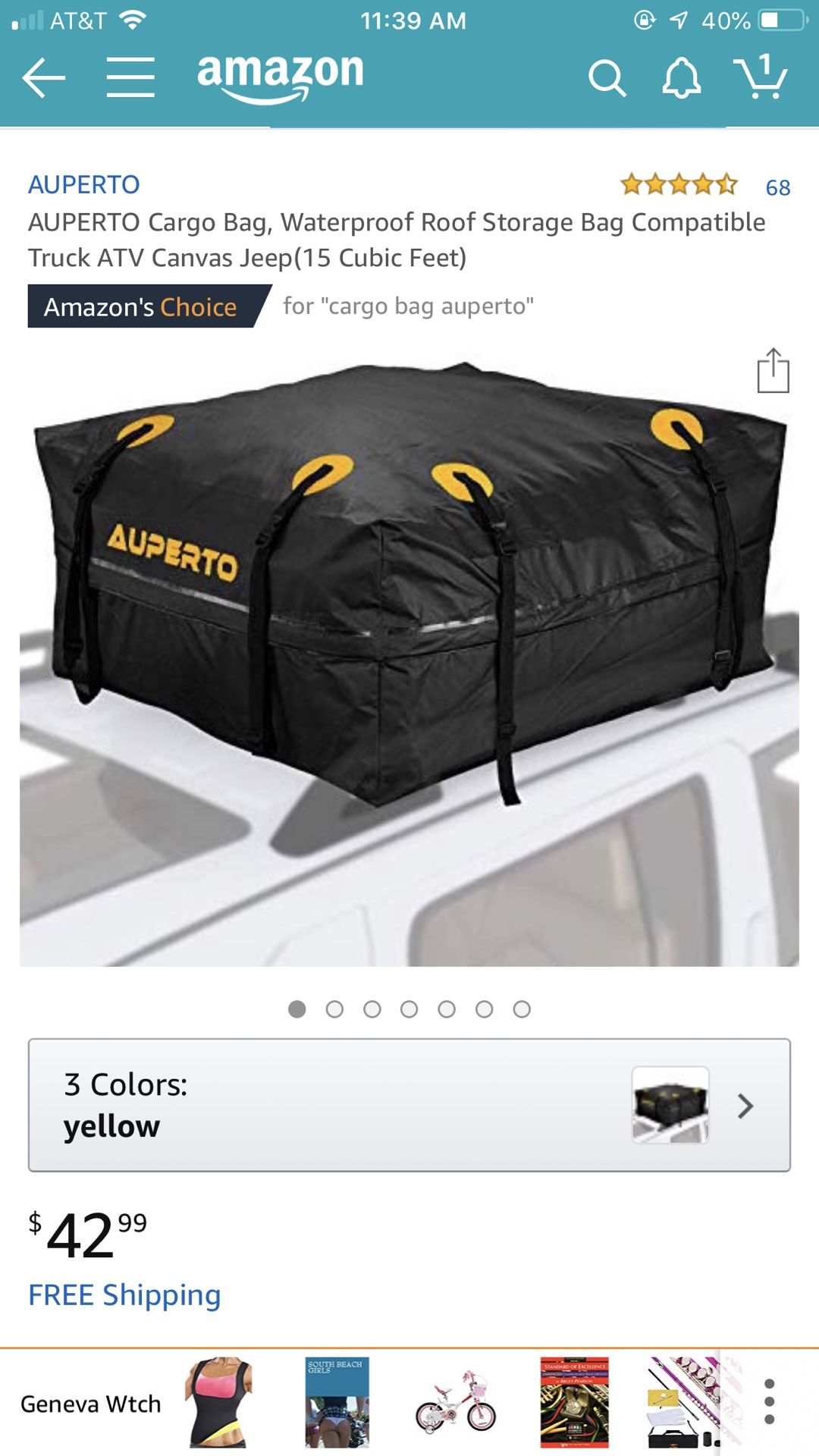 Roof storage bag