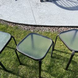 Set Of 3 Patio Side Glass Tables 