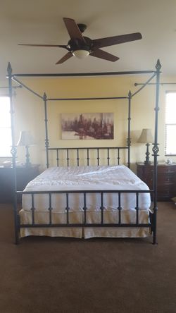 California King Wrought Iron 4-Poster Canopy Bed Frame - Black - Disassembled