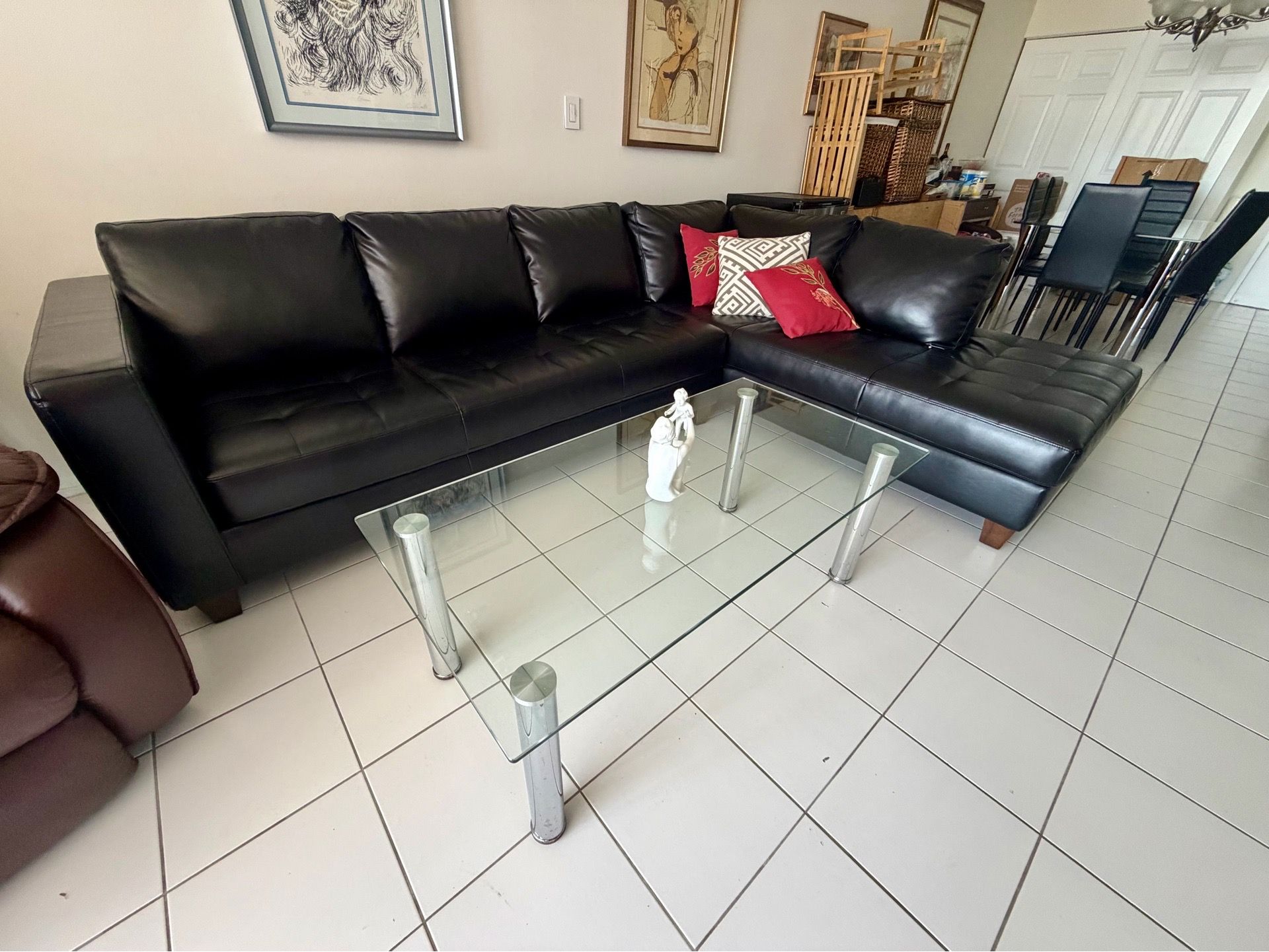Black Leather Sectional Sofa – $350 OBO | Pickup Aventura, FL