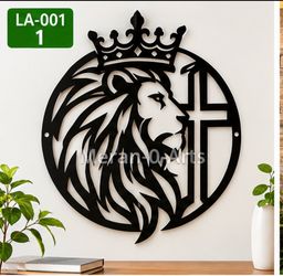 Black Wood Lion Crown Cross Wall Art