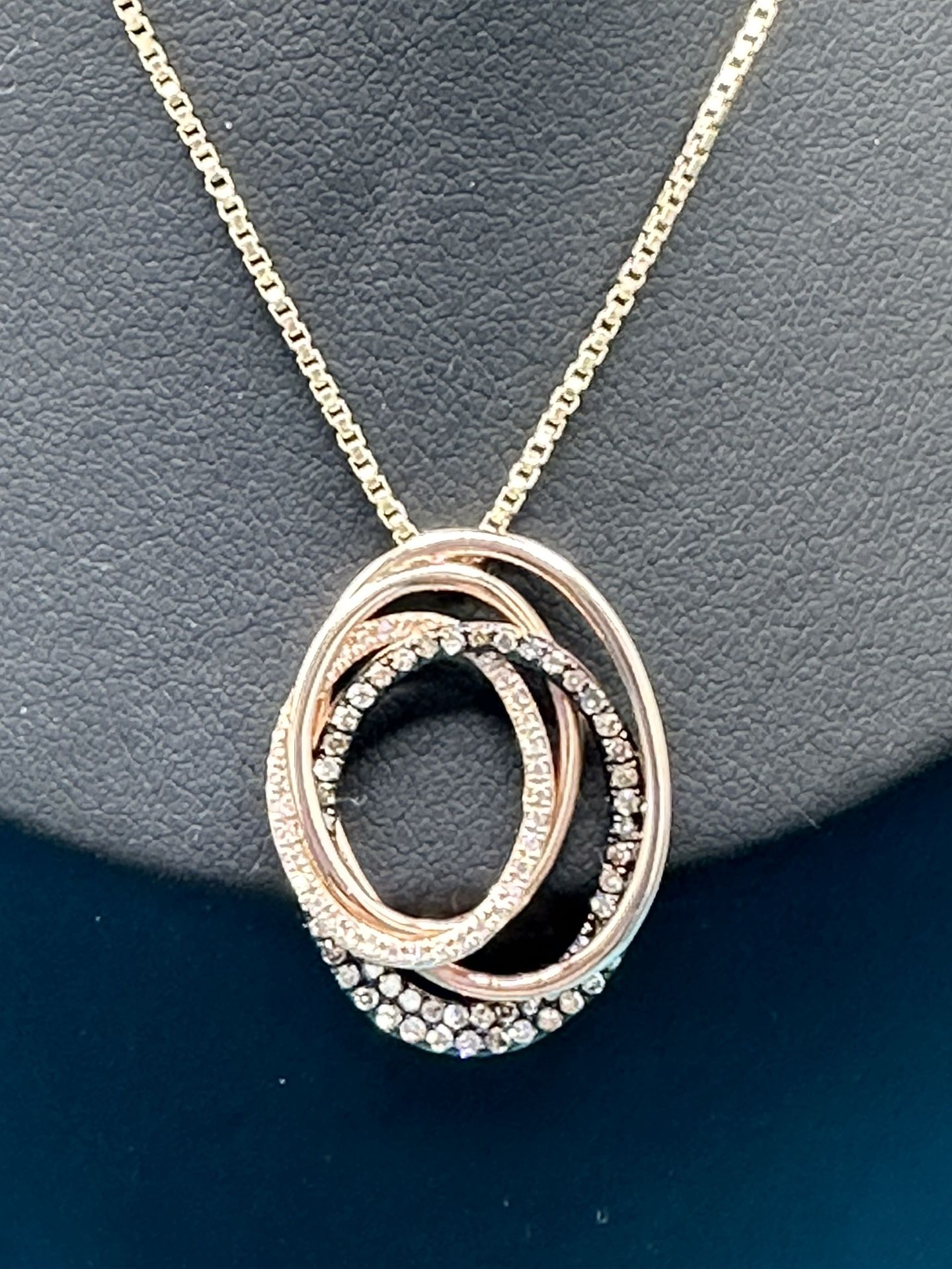 New Effy Espresso 14KT Rose Gold B. Diamond Pendant Necklace With 0.48 Tw Round Diamonds 21” Long Box Chain