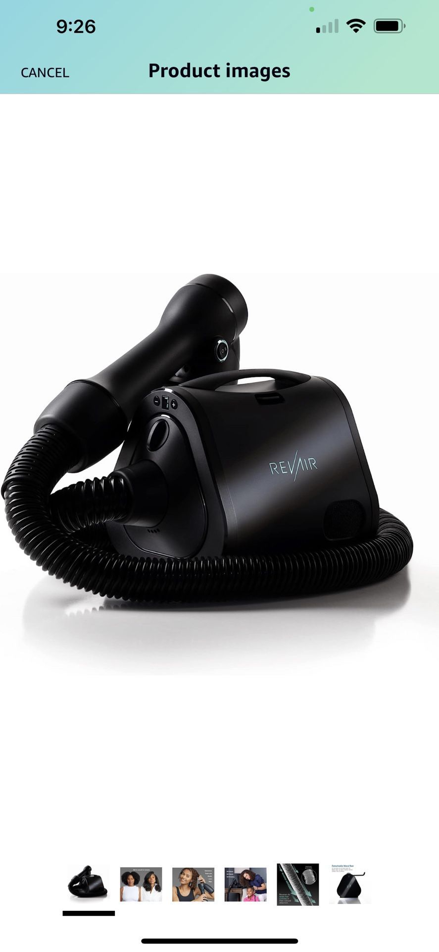 RevAir Reverse-Air Dryer, Vacuum Hair Dryer for All Hair Types, 800 Watts, Black