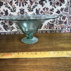 Large Heavy Green Art Glass Center Piece Bowl