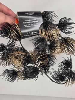 Ashland Halloween Black Gold Pine Needle Coiled Garland 5ft Decorative Strand