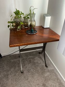 Wood Side Table with Metal Base