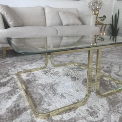 Vintage MCM Milo Baughman Style Brass Coffee And Side Table 