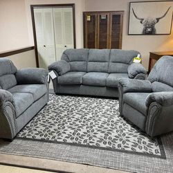 Gray Living Room Set Sofa, Loveseat, Recliner 