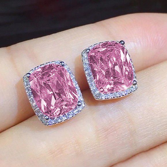 "Beautiful Pink Oval Radiant Zircon Romantic Stud Earrings, VP1021
 
 
