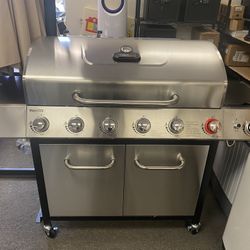 6 BBQ Liquid Propane Grill with Sear and Side Burners, 71,000 BTU Cabinet Style Stainless Steel Gas