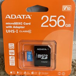 NEW ADATA MicroSDXC Card with Adapter UHS-I Class 10 256 Gb Memory Card