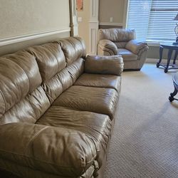 Tan Leather Couch Living Room Set LARGE