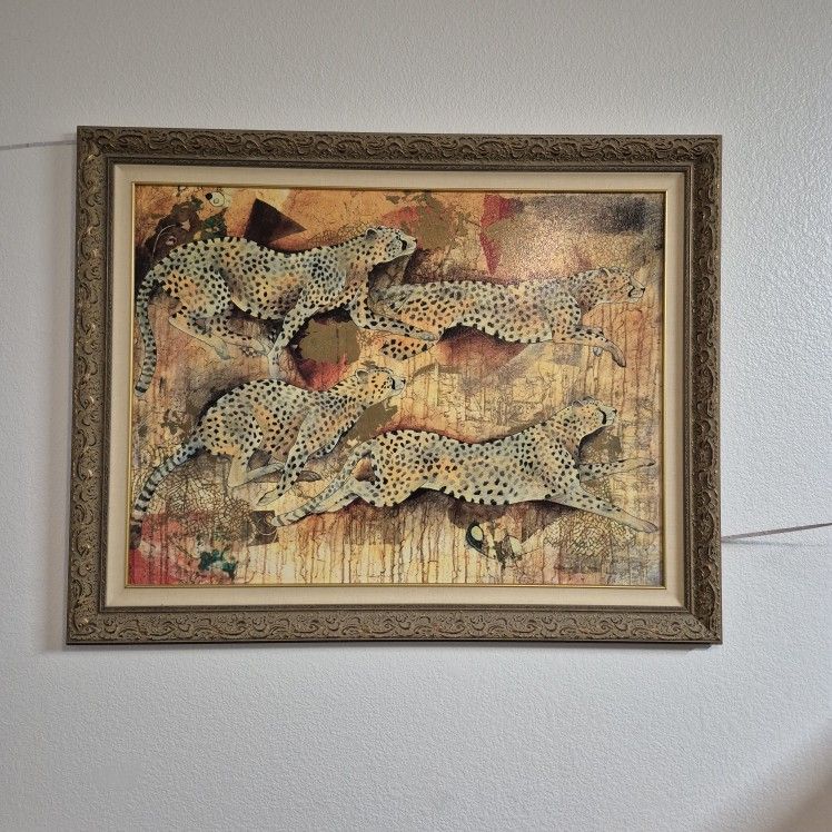 SUSAN HARTMAN "CHEETAHS" Oil Painting Beautifully Framed. Accepting OFFERS!!!