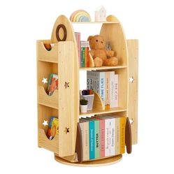 1029 Rocket Rotating Bookshelf for Kids, 360 Display Spinning Bookshelf Tower with Large Capacity Design, Montessori Toy Shelf for Kids Rooms, Classro