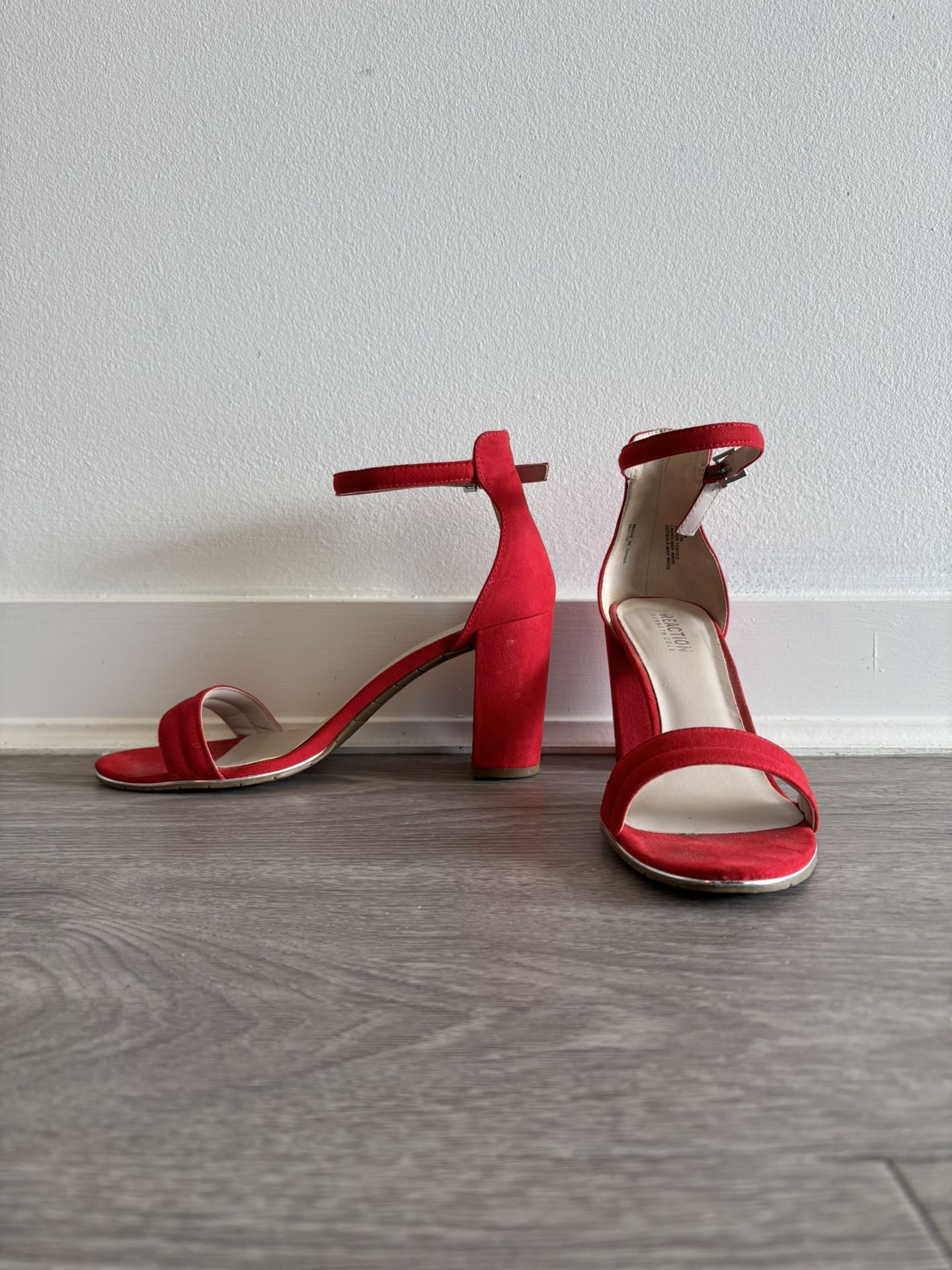 Red Ankle-Strap Block Heel Sandals