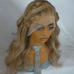 ✨18 Inch Human Hair Pecan Blonde Dimensional Lace Wig With Large Parting Area ✨