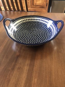 Polish Pottery Round serving Piece with Handles