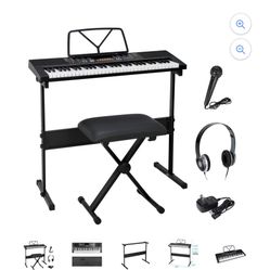 61-Key Portable Electronic Piano LED Display Keyboard Kit W/ Music Stand, Headphones, Microphone