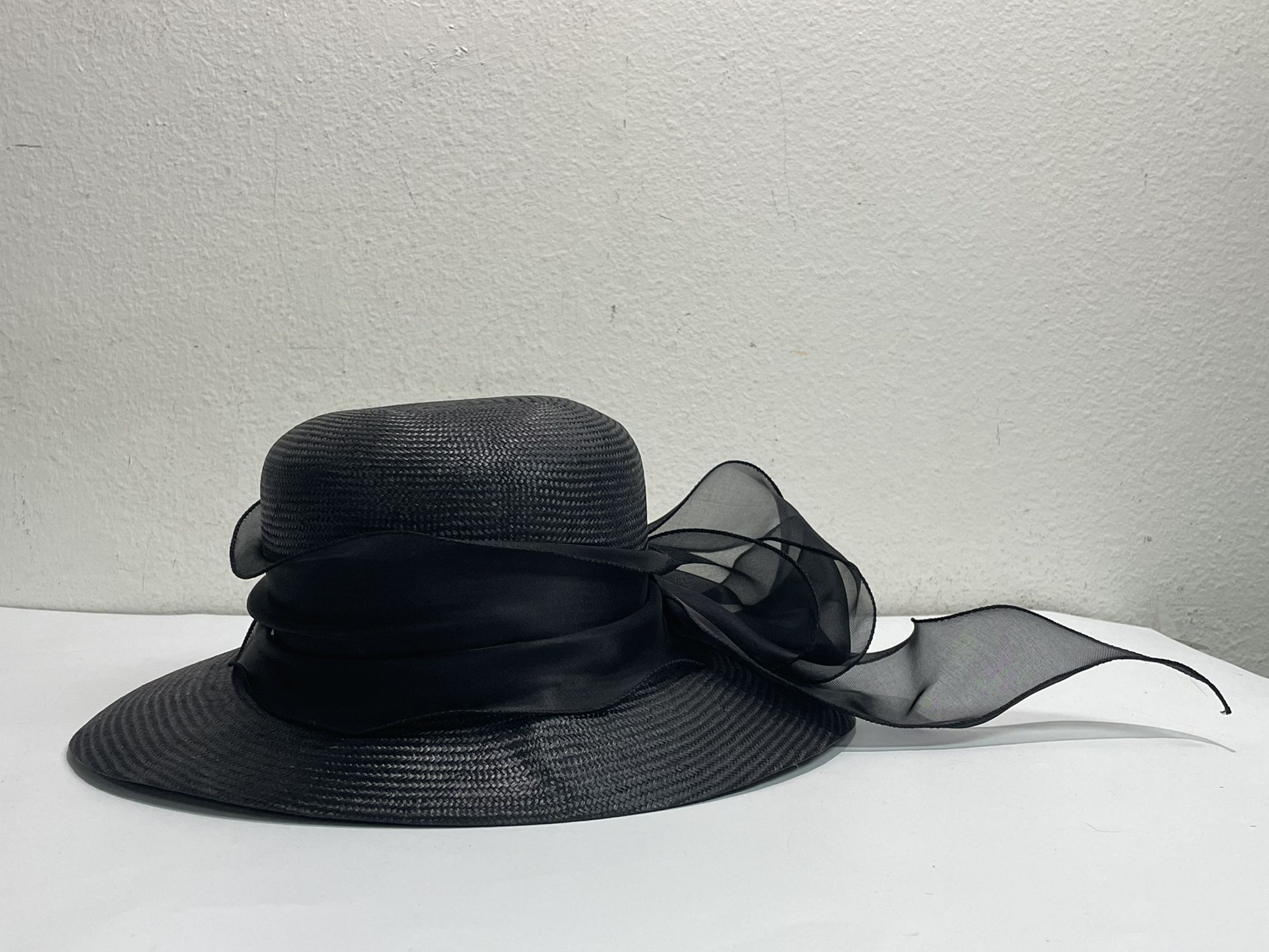 Marzi Firenze - Neiman Marcus Leopard Straw Hat with Silk Black Bow. Marzi Firenze x Neiman Marcus ~ Italian Handmade Black Straw  main image 2