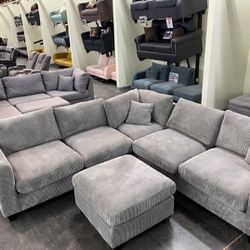 Grey Corduroy 4-pc Sectional Sofa Brand New 
