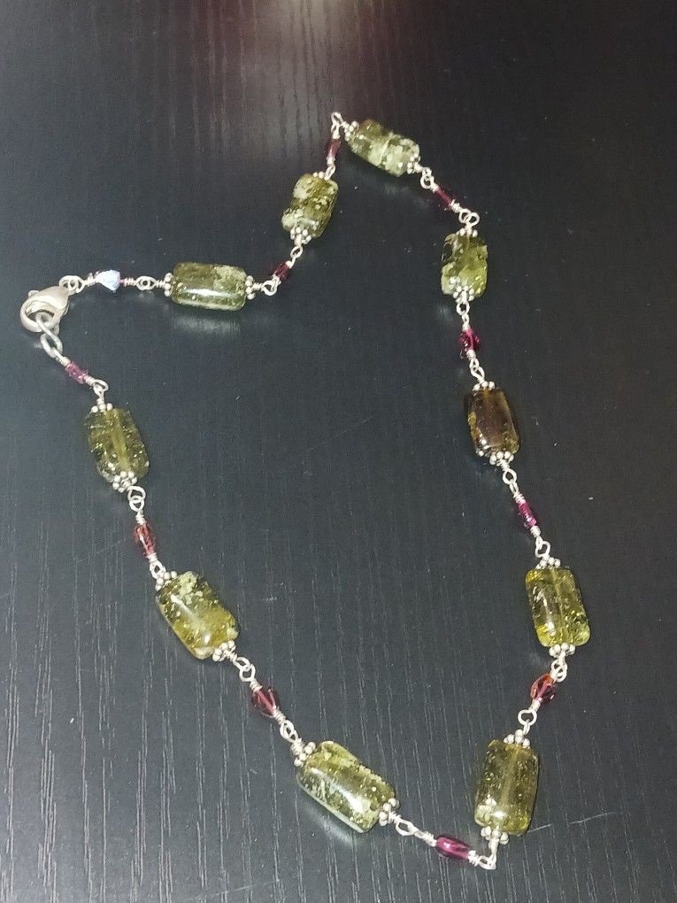 Sterling Silver 925 Watermelon Tourmaline Necklace 