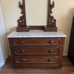 Antique Walnut Dresser and Mirror