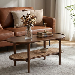 Beautiful New In Box! 💥Bay Isle Home Solid Wood Oval Coffee Table - Walnut, 18x39.5x17 Inch